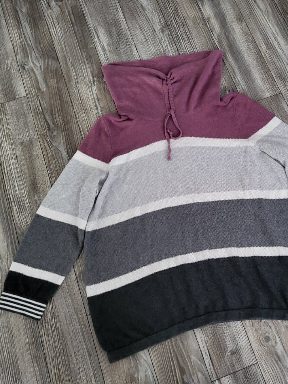 Colorblock Ruched Cowl Neck Striped Knit Sweater 2X - Picture 6 of 11